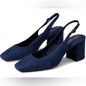 *NEW* Anne Klein Square Toe Pumps Block Heel Slingback Silver Womens 7.5 A46